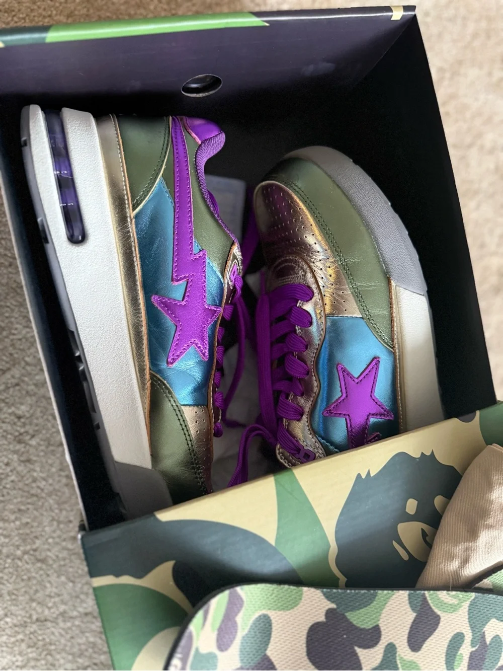 BAPE SK8 STA #1 M2 Purple Camo Sneakers – Excellent Condition – Original Box